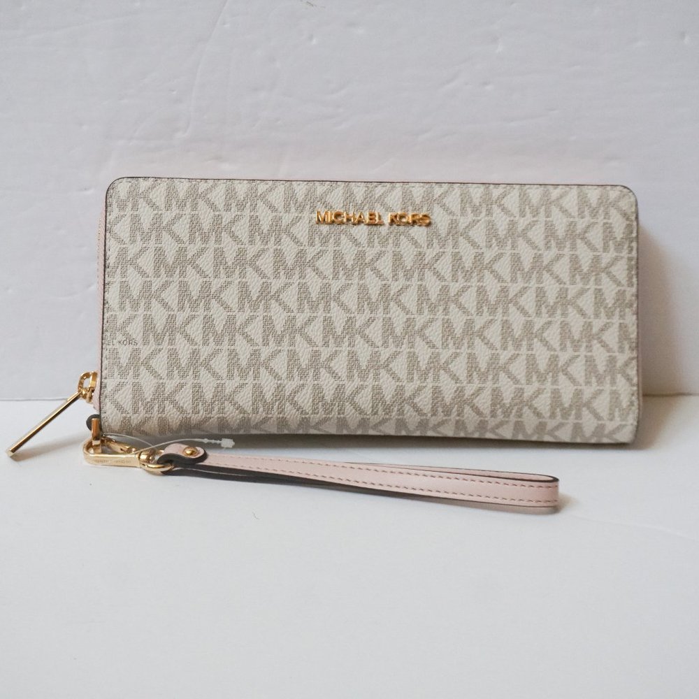Michael Kors Jet Set Travel Continental Wallet MK Vanilla Pink - Picture 1 of 11
